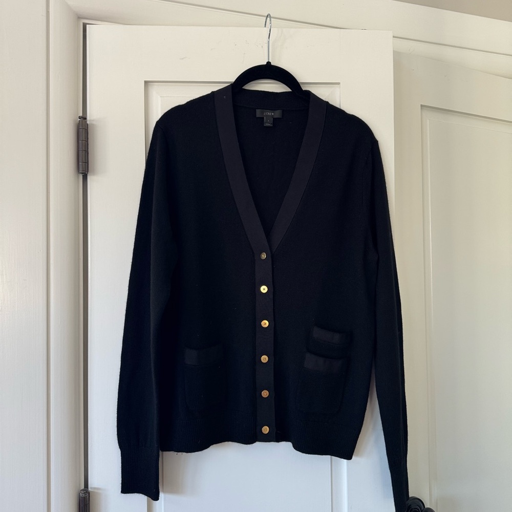 J. Crew Black Merino Wool Cardigan Size L